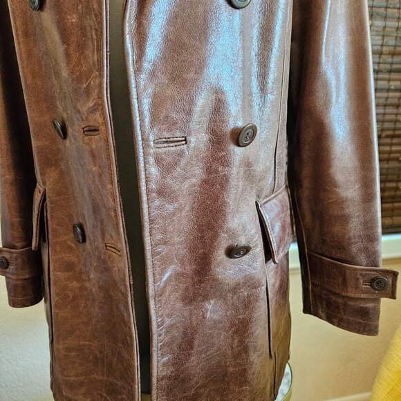 Vintage Guess Weathered Brown Leather Button Close Jacket Small - Picture 2 of 11